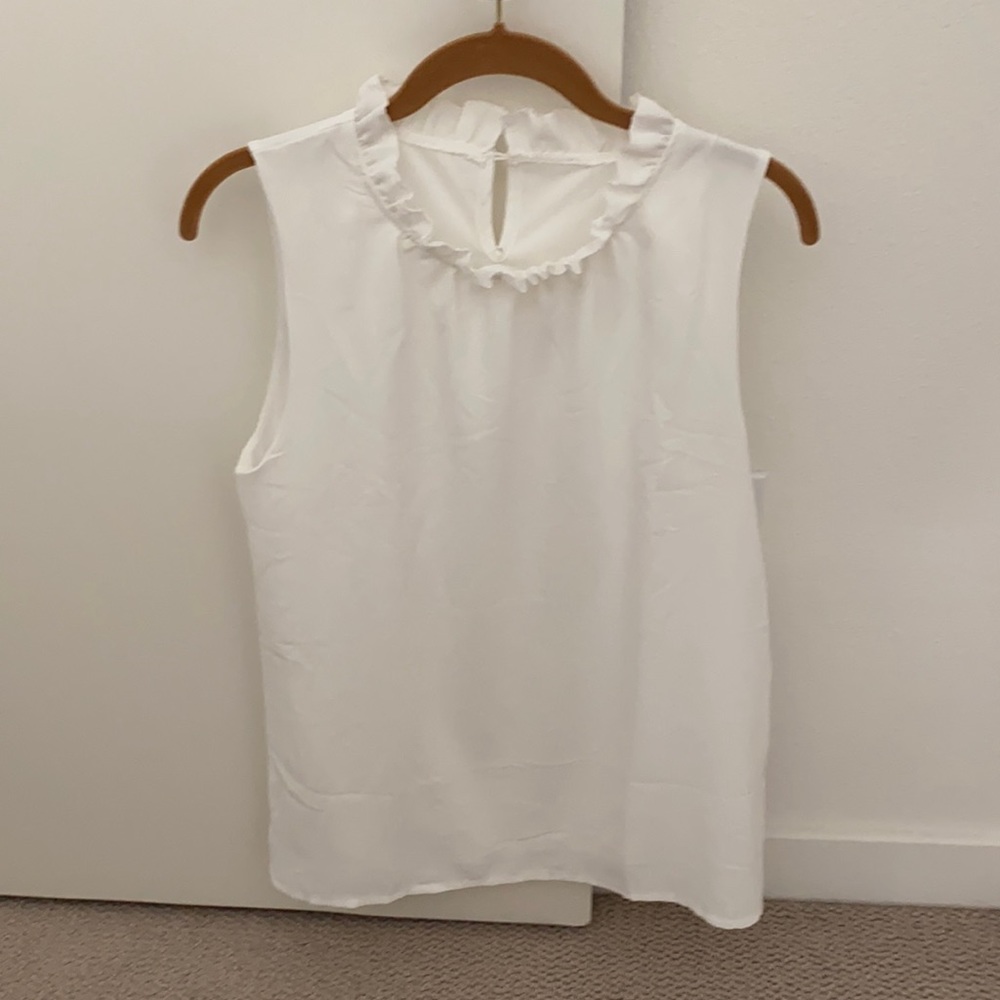 Women’s White Ruffle Neck Bluose